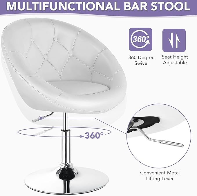 Giantex Swivel Round Vanity Chair Set of 2 Height Adjustable Tilt Makeup Beauty Chair with Back for Makeup Room Barber's Shop Bar Modern Living Room Accent Chairs White