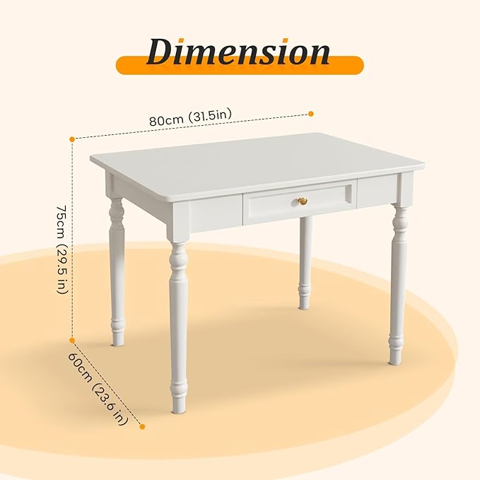 31-inch Solid Wood Desk: A Space-Saving Choice for Small Apartments | Elegant White French Country Style Computer Desk &amp Bedroom Dressing Table | Sturdy Durable and Wobble-Free Workbench