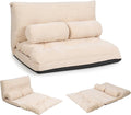 KOMFOTT Foldable Floor Lazy Sofa with 2 Pillows 6-Position Adjustable Reclining Sofa Sleeper Bed Convertible Futon Couch Bed Floor Couch Lounge for Relaxing Reading Playing Gaming (Beige)