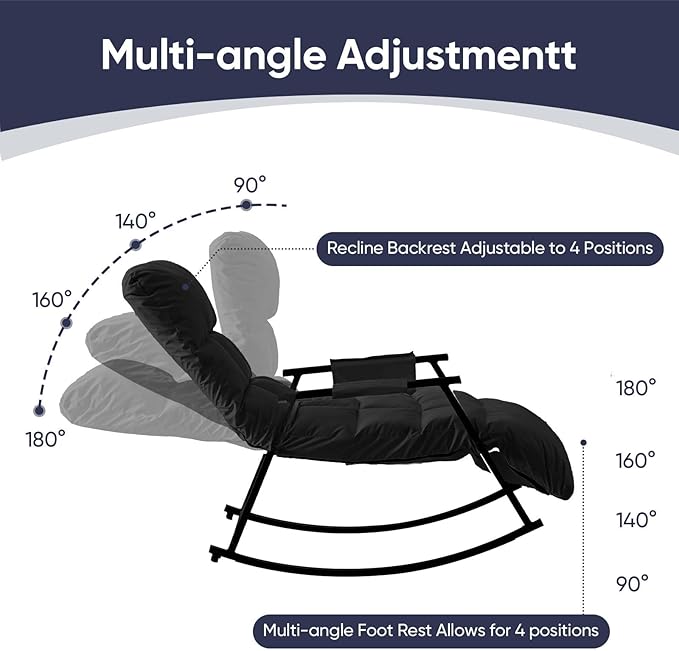 ijuicy Lazy Lsisure Rocking Chair with a Sturdy Iron FrameAdjustable Single ChairGlider Chair for Watching TV or Playing Vedio GamesLiving Room/Bedroom/Guest Room (Black)