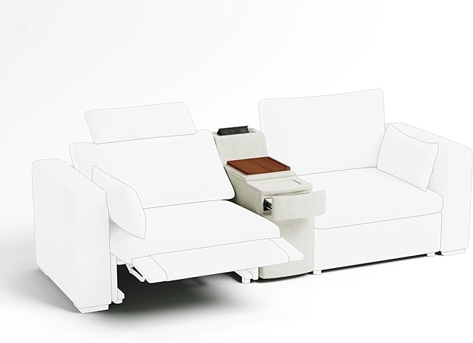 Versatile Console for Olar Oversized Modular Couch Fuctional Side Table Wireless Charging Outlets Cup Holders Storage Drawer Combined with Sofa Seat by U-connectors Chenille White