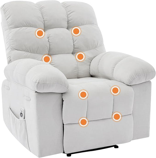 Oversized Massage Recliner Chair for Adults Extra Wide Manual Recliner with Massage &amp Heating Overstuffed Upholstered Sofa Chair for Living Room &amp Bedroom (Beige)