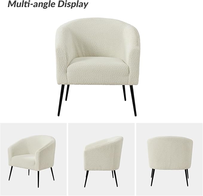 HULALA HOME Boucle Accent Chair Cozy Accent Barrel Chair with Metal Legs Upholstered Lounge Chair Single Sofa Armchair for Bedroom Living Room Reception Room Office Ivory