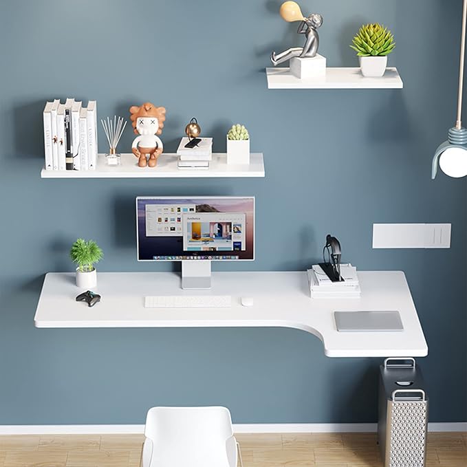 Wall Mounted L-Shape Corner Desk Home Office Corner Table Floating Laptop Desk Fold Down For Study Bedroom Bathroom Or Balcony(70X50X30cm(27.5X19.6X11.8in)white)