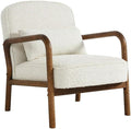 Modway Charlie Boucle Upholstered Wood Accent Armchair in Ivory – Mid-Century Modern Chair with Cushion – Cozy Reading Chair with Solid Wood Frame – Fabric Upholstered Armchair for Living Room