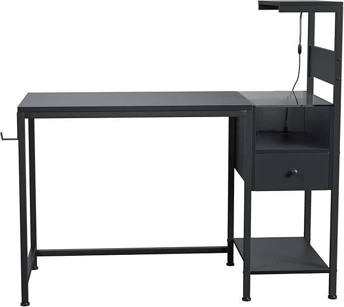 Computer Desk with Power Outlet Storage Shelves Study Writing Table with USB Ports Charging Station PC Desk Workstation for Home Office Black