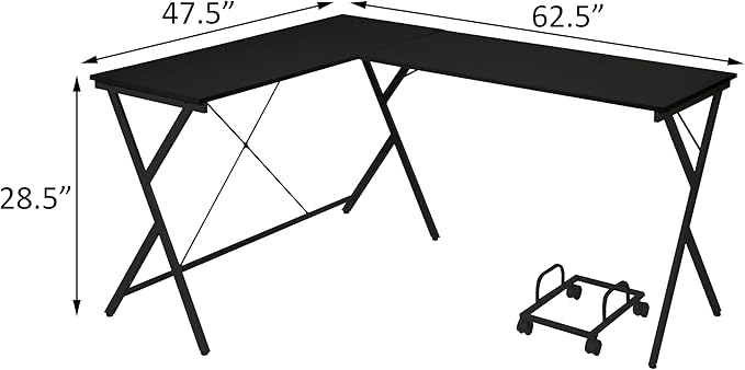 Home Office Desk Black L-Shaped Computer Desk with CPU Holder