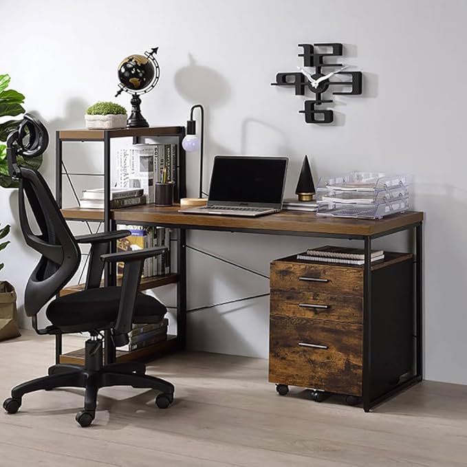 Weathered Oak and Black 1-Drawer Small File CabinetUnder DeskOffice Filing Organization Storage Cabinets