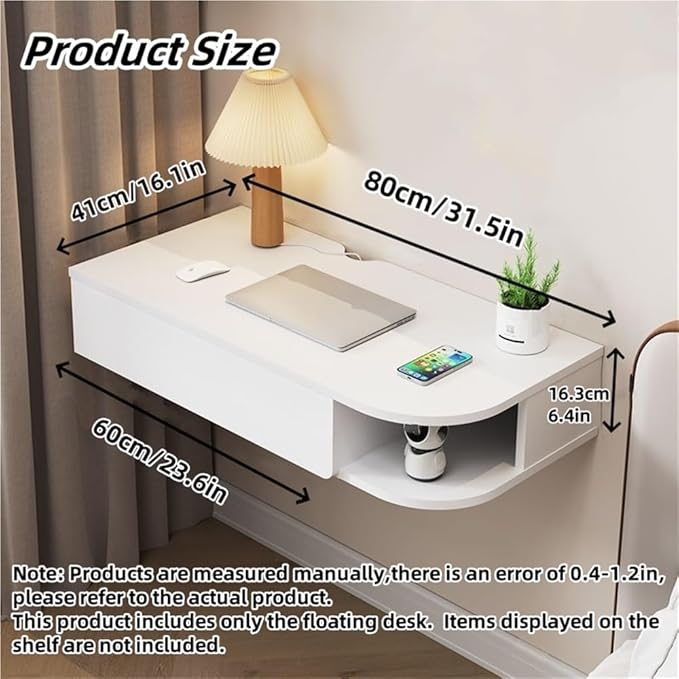 Versatile Floating Desk with Drawers Stylish Writing Study Table Wall Mounted Desk for Living Room Bedroom Home Office(White B6.4 * 16.1 * 31.5in)