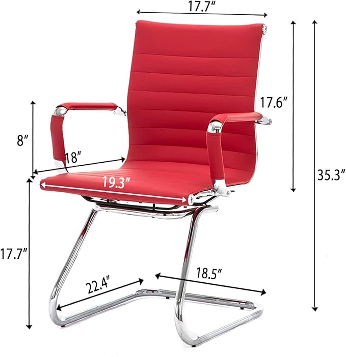 HNY Leather Office Guest Chairs &amp Reception Chairs Set of 4 Modern Waiting Room Chairs with Arms Desk Chair no Wheels with Sled Base for Waiting Room/Conference Room Burgundy