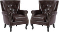 MOJAY PU Leather Accent Chair Set of 2 Modern Armchair Living Room Chair Upholstered Club Chair with Rivet Trim Mid-Century Sofa Chair with Sturdy Wood Legs for Bedroom (Caramel)