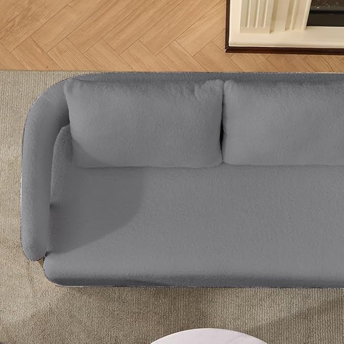 51 Comfy Loveset Sofa Grey Small Teddy Love Seat Sofa Bedroom Mini Couch Living Room Side Chair with Gold Metal Legs for Dressing Area Reception Room Office (Grey)
