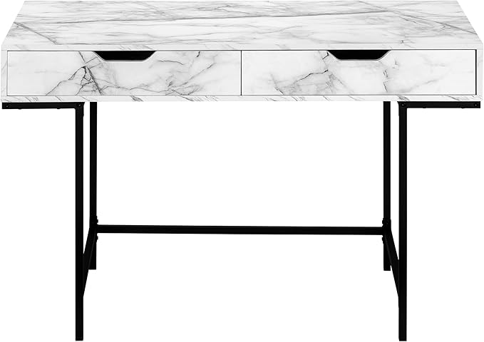 Computer Desk Home Office Laptop Storage Drawers 48 l Work White Marble Look Laminate Black Metal Contemporary Modern