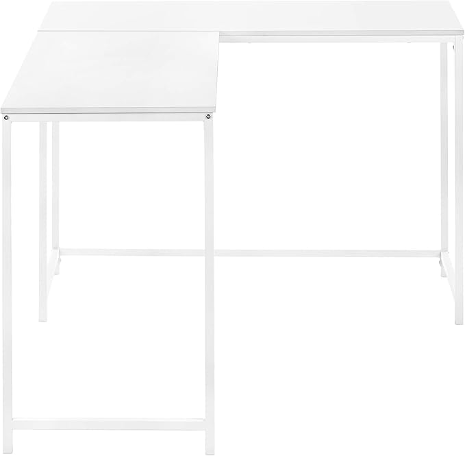 Computer Desk Home Office Corner 58 l L Shape Work Laptop White Laminate White Metal Contemporary Modern