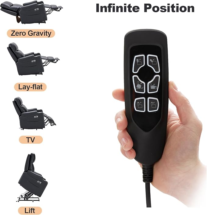 Triple Motor Power Lift Recliner Chair with Adjustable Lumbar Support Lay Flat Recliner for Elderly Breathable Black Lift Chair Leather Recliner Massage &amp Heating USB Ports Cup Holders