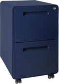 Laura Davidson Furniture Stockpile 2 Drawer Mobile File Cabinet with Lock - Under Desk Metal Filing Cabinet Legal/Letter File Folders Wheels and Stationary Feet Pre-Assembled Navy Blue