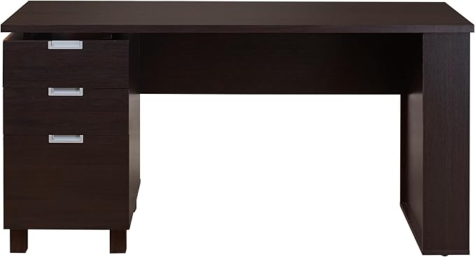 Furniture of America Collin Modern 3-Drawer and 2 Magazine Racks Wood 60-inch Office Desk with Built-in File Cabinet for Study Room Home Office Espresso