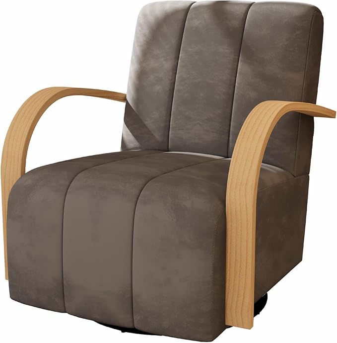 Chifee &amp Vingol 360° Swivel Accent Chair 30.3 W Velvet Swivel Living Room Chair with Solid Wood Armrests Mid Century Modern Reading ChairCharcoal