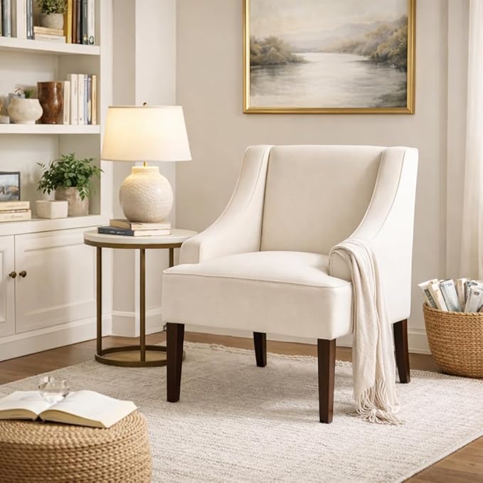 Homepop Upholstered Classic Swoop Arm Accent Chair Home DécorWarm Ivory