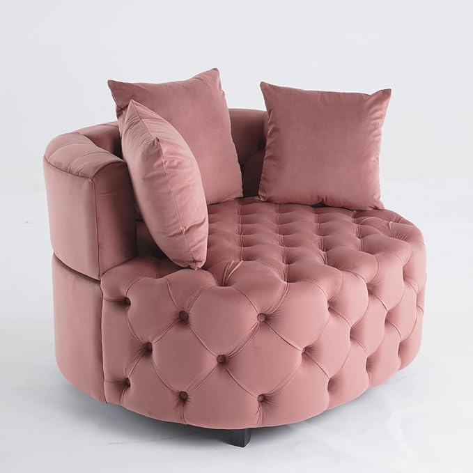 Modern 40.60 W Velvet Accent Couch ChairUpholstered Tufted Barrel Reading Chair with Wooden LegsOversized Single Armrest Sofa Chair with 3 Pillows for Living RoomOfficeBedroom