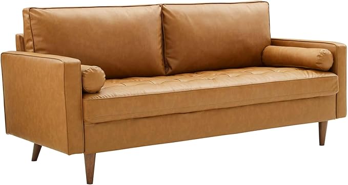 Modway EEI-3765-TAN Valour Upholstered Faux Leather Sofa Tan