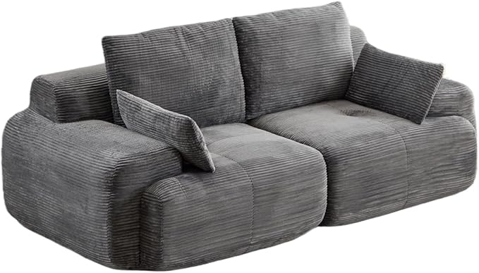 Modern Loveseat with Pillows Extra Deep Soft Cloud Love Seat with Multiple Corduroy Boneless 2 Seate Couch for Living Room Apartments Bedrooms Guest Rooms (Grey 2 Seat)
