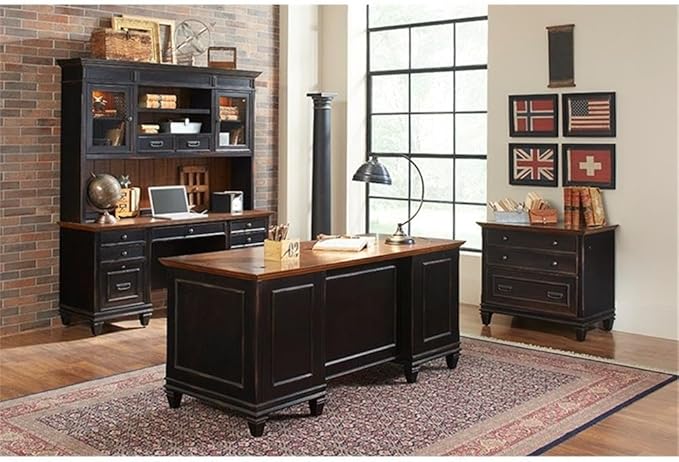 Pemberly Row Wood Lateral File Cabinet Locking Legal/Letter Drawers Black Finish 36 W x 21 D x 31 H Durable Construction Vintage Style Office Filing Storage for Documents