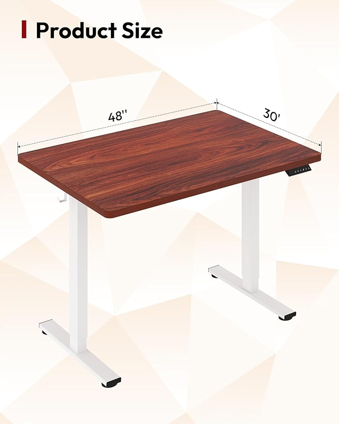 SANODESK Electric Standing Desk 48 x 30 Inches Whole-Piece Desktop Height Adjustable Stand Up Desk w/6-Button Controller Ergonomic Computer Desk for Home Office White Frame + Mahogany Tabletop