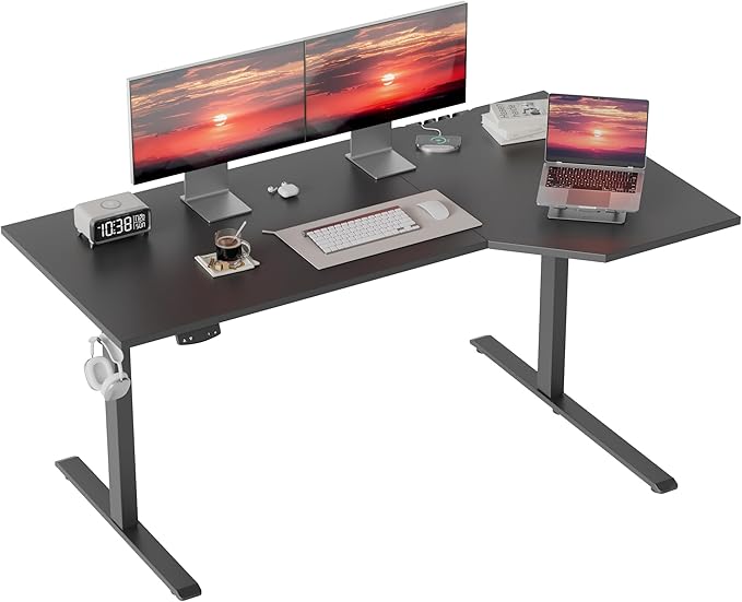 Mericonia L-Shaped Standing Desk with Cable Management Corner Stand Up Desk Electric Adjustable Computer Desk for Home Office Work
