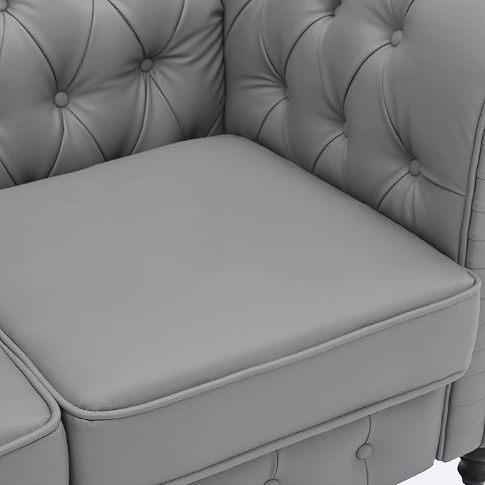 Naomi Home Emery Chesterfield Love Seat Loveseat Sofa &amp Accent Chair with Rolled Arms Tufted Cushions Solid Wooden Legs Deep Seating Comfy Bedroom Living Room Reading Chair/Tool-Free Assembly – G
