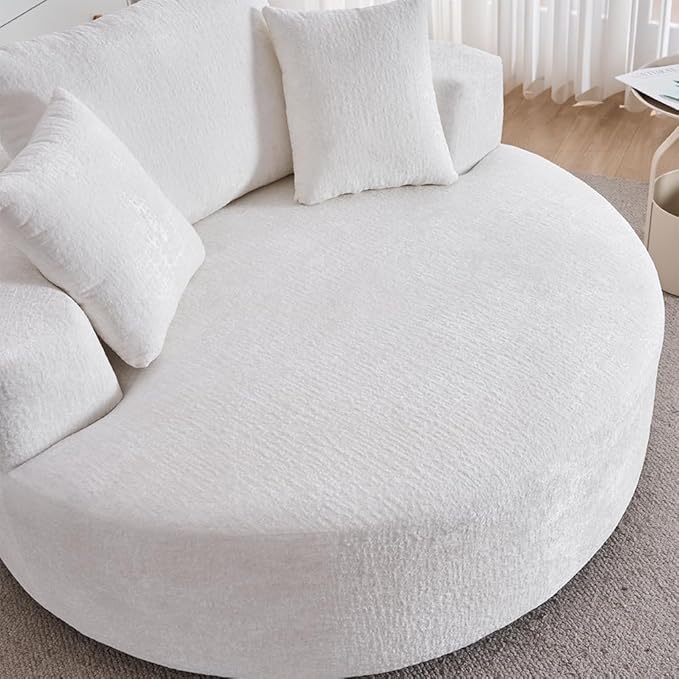 Beige 55 Oversized Swivel Accent Chair Round Barrel Chair with 360° Rotation Chenille Upholstered Deep Seat Lounge Sofa Modern Comfy Single Sofa for Living Room Bedroom Office (Beige)
