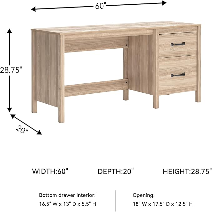 Signature Design by Ashley Battelle Casual 60 Home Office Desk with 1 Drawer and Cabinet Door Light Brown
