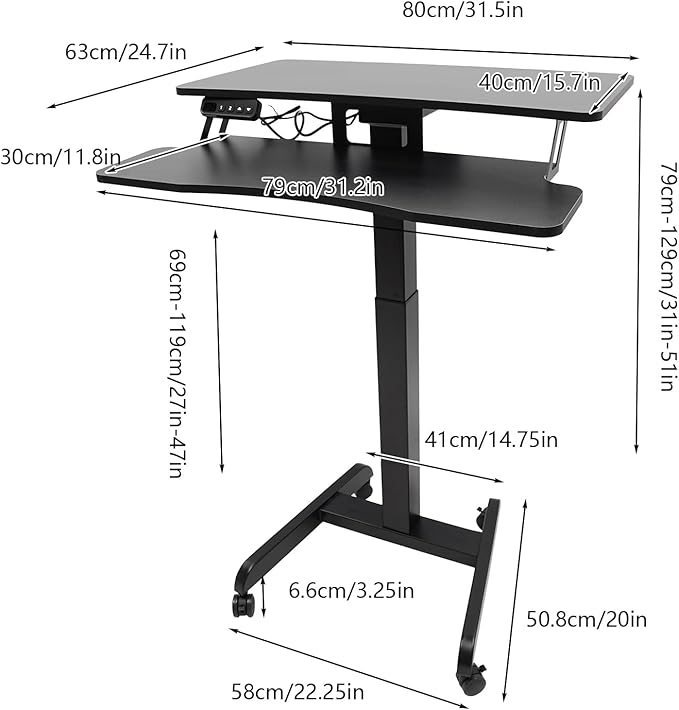 Electric Computer Desk Adjustable Height 31-51inch Floor Mount Electric Computer Desk Commerical Electric Computer Desk with 4 Brakes Wheels for Home Offices Conference Presentations