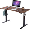 UNICOO - Dual Motor Electric Height Adjustable Standing Desk 59x29.5 Inches Home Office Computer Desk Gaming Desk with USB Charging and Hooks (Black Frame/Rustic Brown Top) XOT-D59-BR