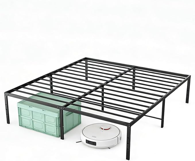 Sweetcrispy Full Size 18 Inch Platform Bed Frame Heavy Duty Metal Foundation Frame Noise-Free Sturdy Steel Slats Underbed Storage No Box Spring Needed Quick Setup
