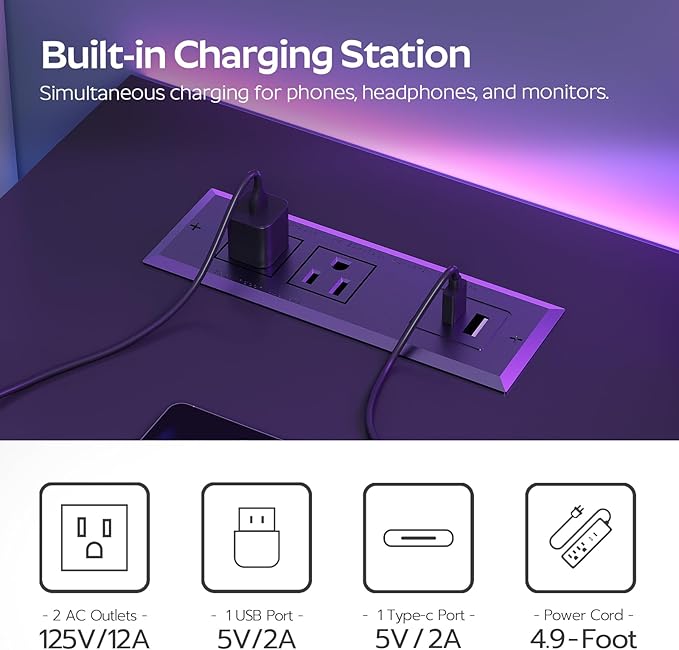 L Shaped Computer Desk with Adjustable Monitor Stand Gaming Desk with Power Outlets Office Desk with Fabric Drawer File Drawer and Hook for Living Room Home Office Black DN03UBB