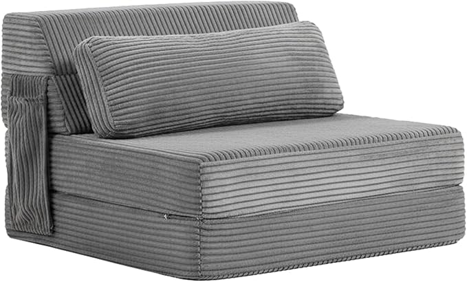 Tiita Folding Sofa Bed with Pillow Memory Foam Fold Out Chair Bed Single Size Convertible Chair Floor Couch &amp Sleeping Mattress Foldable Sleeper Sofa Bed for Guest Room Living Room Grey