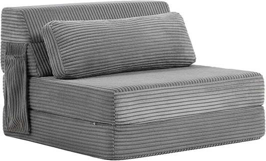Tiita Folding Sofa Bed with Pillow Memory Foam Fold Out Chair Bed Single Size Convertible Chair Floor Couch &amp Sleeping Mattress Foldable Sleeper Sofa Bed for Guest Room Living Room Grey