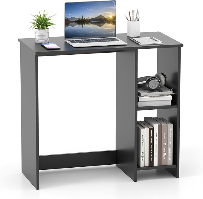 Giantex Small Desk with Storage 31.5 Inch Home Office Computer Desk with Shelves Space Saving Study Writing Desk Modern Simple Laptop Desk for Small Spaces (Black)