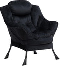 HollyHOME Lazy Chair with Armrest and Side Pocket Comfy Accent Lounge ChairLeisure Sofa Armchair for Living Room Bedroom Dorm or Small Spaces Oversized Reading Sofa ChairVelvet Black