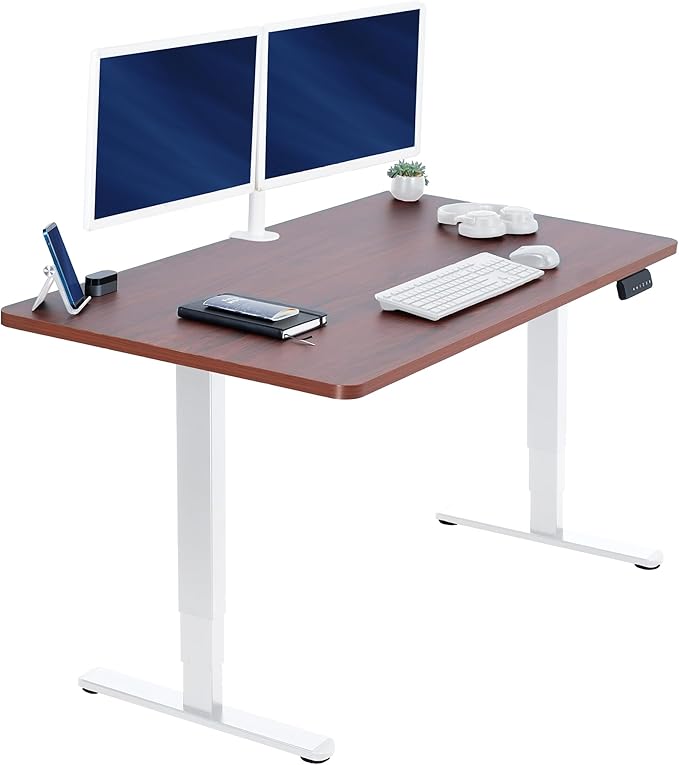 VIVO Electric 55 x 28 in Dual Motor Sit Stand Desk Memory Height Adjustment 2B Series Dark Walnut Top White Frame DESK-KIT-2W55D