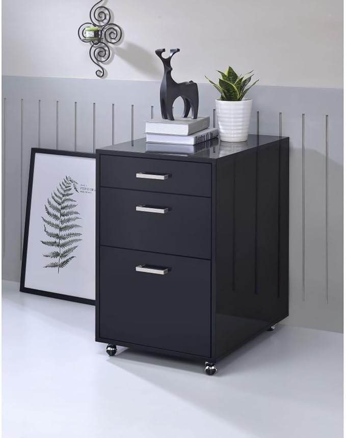 Hassyee High Gloss Rectangular File Cabinet with 3 Drawers Home Office Spacious Filing Cabinets for Entryways or Any Workspace Easy Installation (Black)