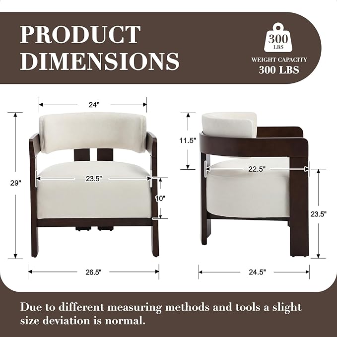 Modern Accent Chair Upholstered Barrel Chairs Chenille Fabric Guest Chair with Wooden Legs Armrest for Living Room Bedroom 1PC White