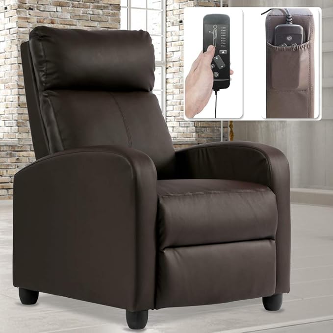 Dkeli Recliner Chair Padded Wide Seat Sofa PU Leather Massage Reclining Chair with Footrest &amp Backrest Wingback Heavy Duty Modern Single Sofa Home Theater Seating Easy Lounge for Living Room Br