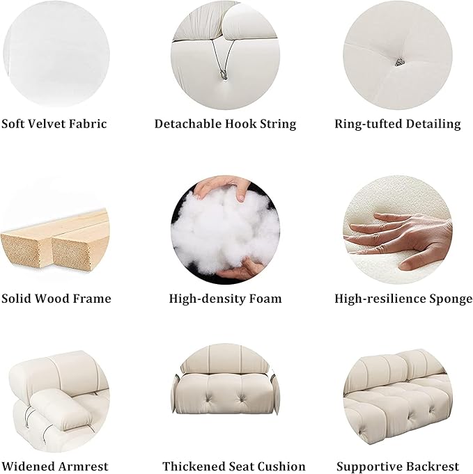 WJShome Modular Sectional Couch 103.95 inch Convertible Sofa Velvet 3 Seater Minimalist Couch for Living Room Modern Large Free Combination Sofa Beige