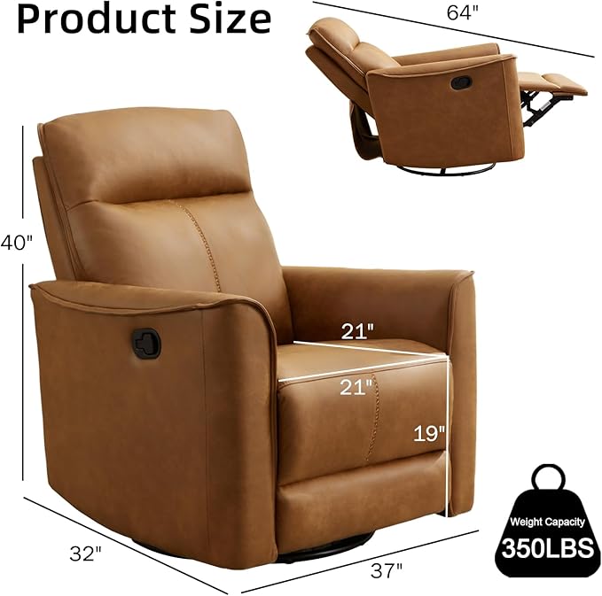 CANMOV Swivel Rocker Recliner Set of 2 Glider Rocking Chair Nursing Chairs Swivel Glider Recliners with Soft Backrest Leathaire Manual Reclining Sofa for Living Room Bedroom Apartment Brown