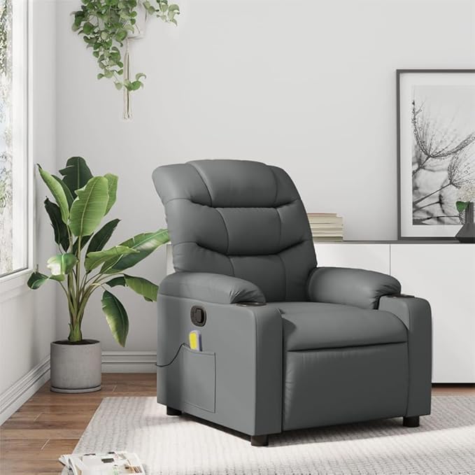 vidaXL Massage Recliner Chair Grey Faux Leather Standard