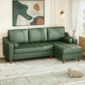 GarveeHome 88.9 L-Shape Sofa&ampCouch with Convertible Chaise Sectional Sofa with Deep Seat Modern Mid-Century Sofa for Living Room 3 Seat Comfy Leather Couch Green