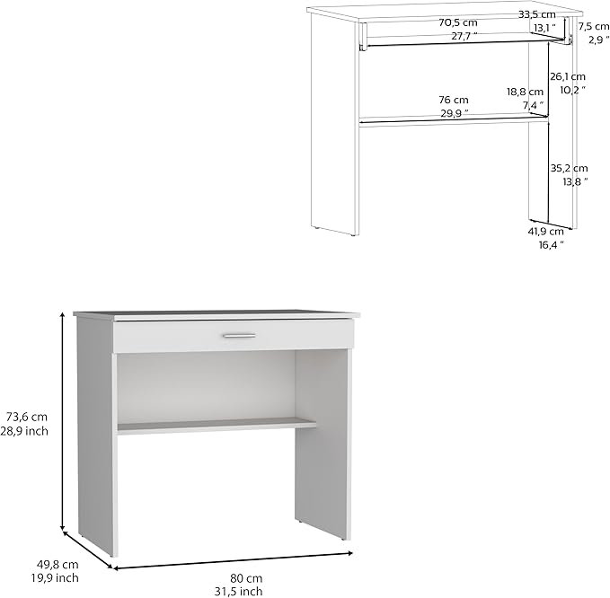 LIFE SKY White Writing Desk with Drawer: Modern Compact Design for Small Apartments - Wooden Study Table with Storage Shelf for Home Office &amp Creative Workspace