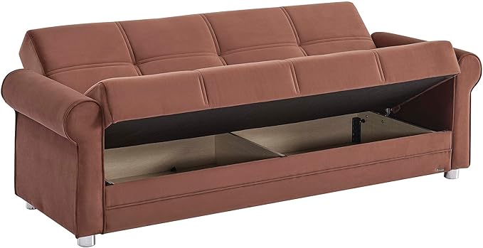 Sweet Home Stores 87 Convertible Sofa Bed with Storage Firm Fabric 3 Seater Upholstered Sleeper Sofa Couch Futon for Living Room Brown